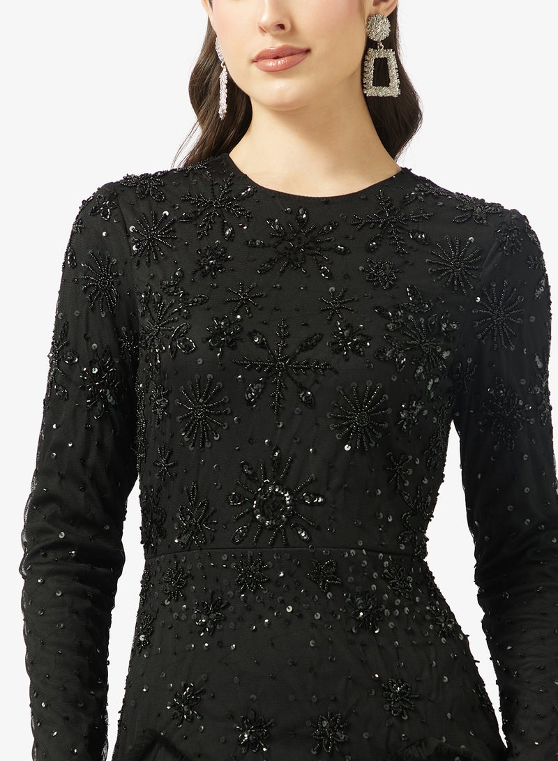 MARYISA Boat Neck Mesh Detailed Maxi Dress - Image 3